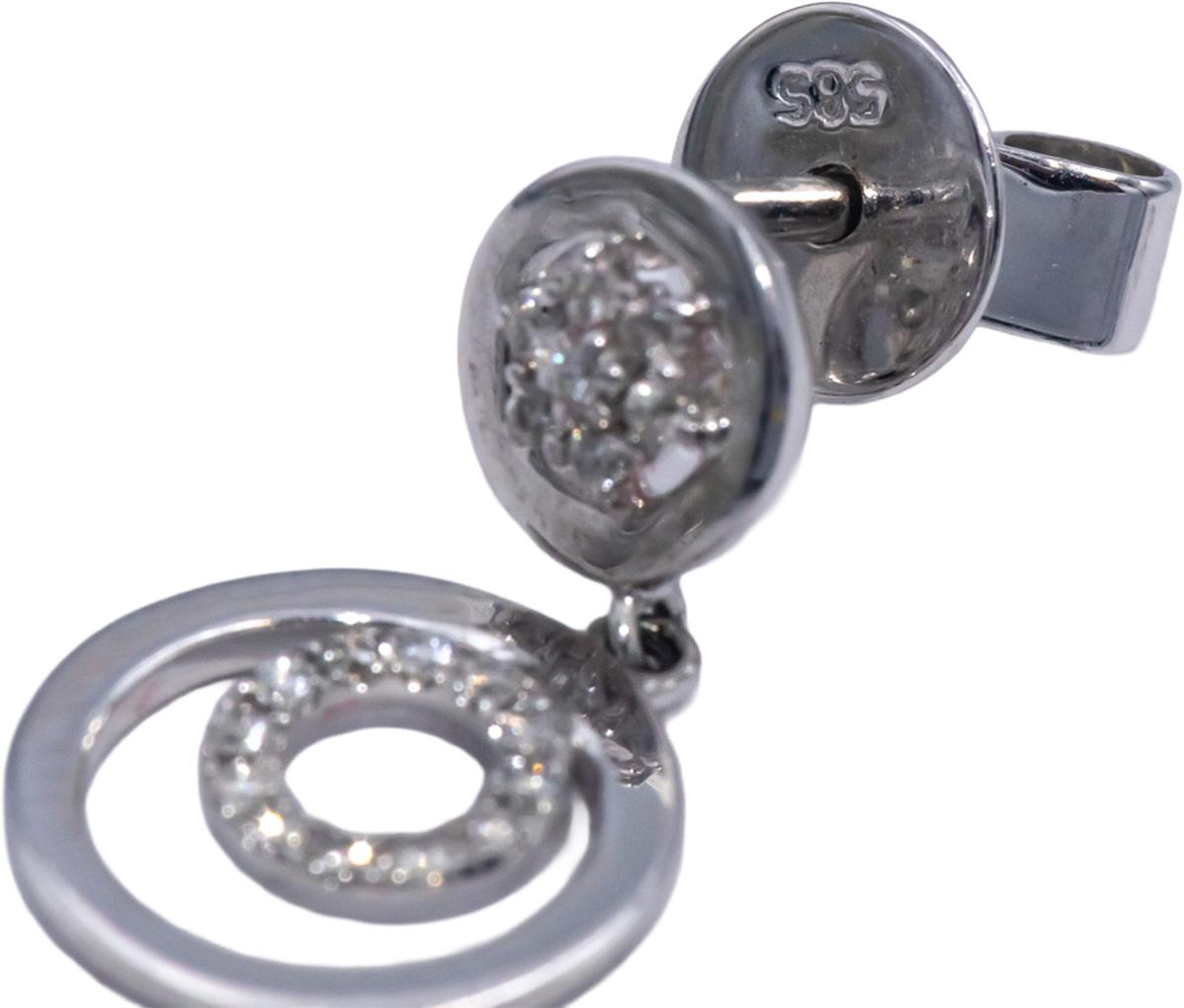 14k White Gold Round Cut Diamond Drop Dangle Earrings 0.10CT