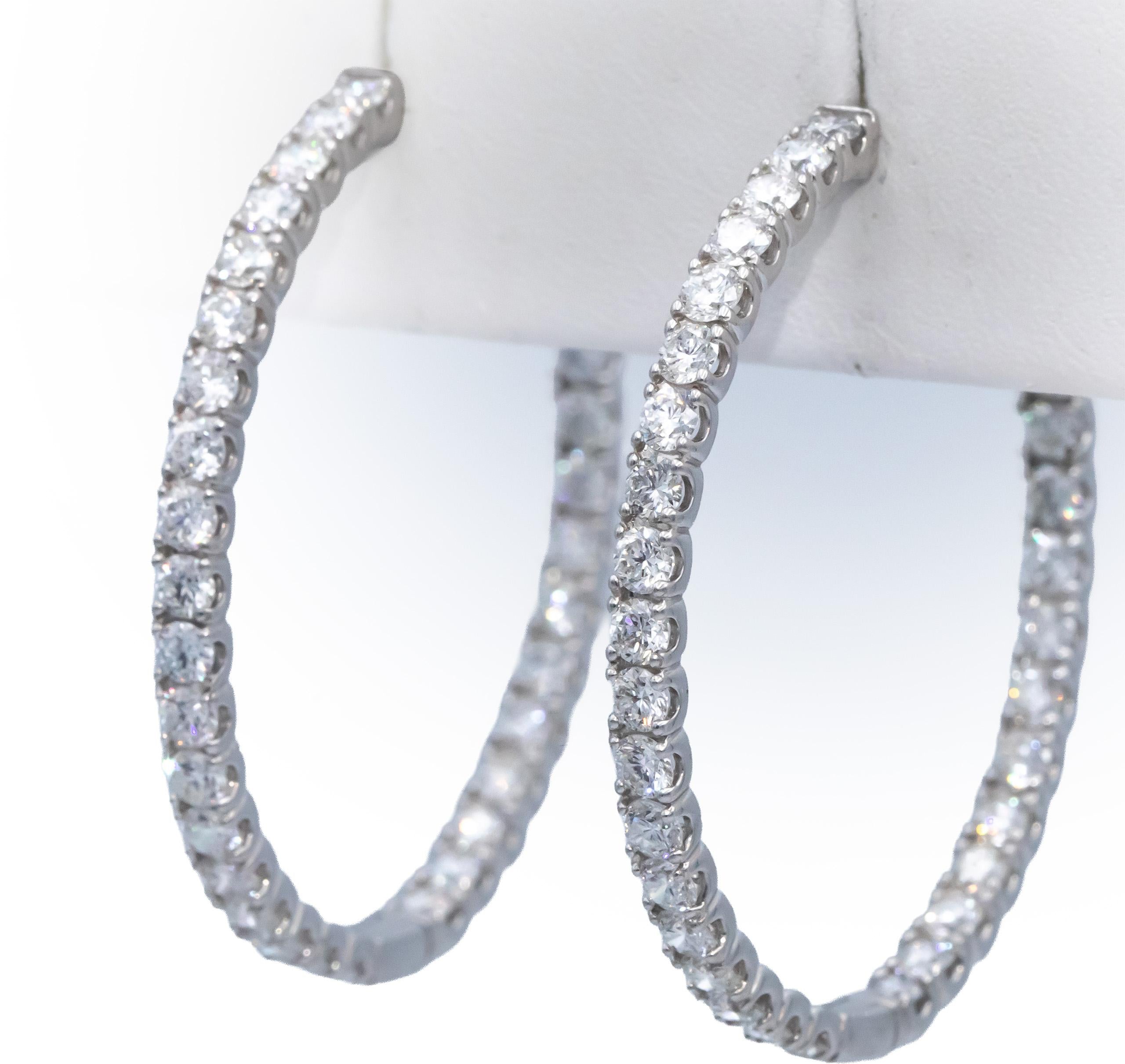 14k White Gold Round Lab Grown Diamond Inside Out Hoop Earrings 6.0CT