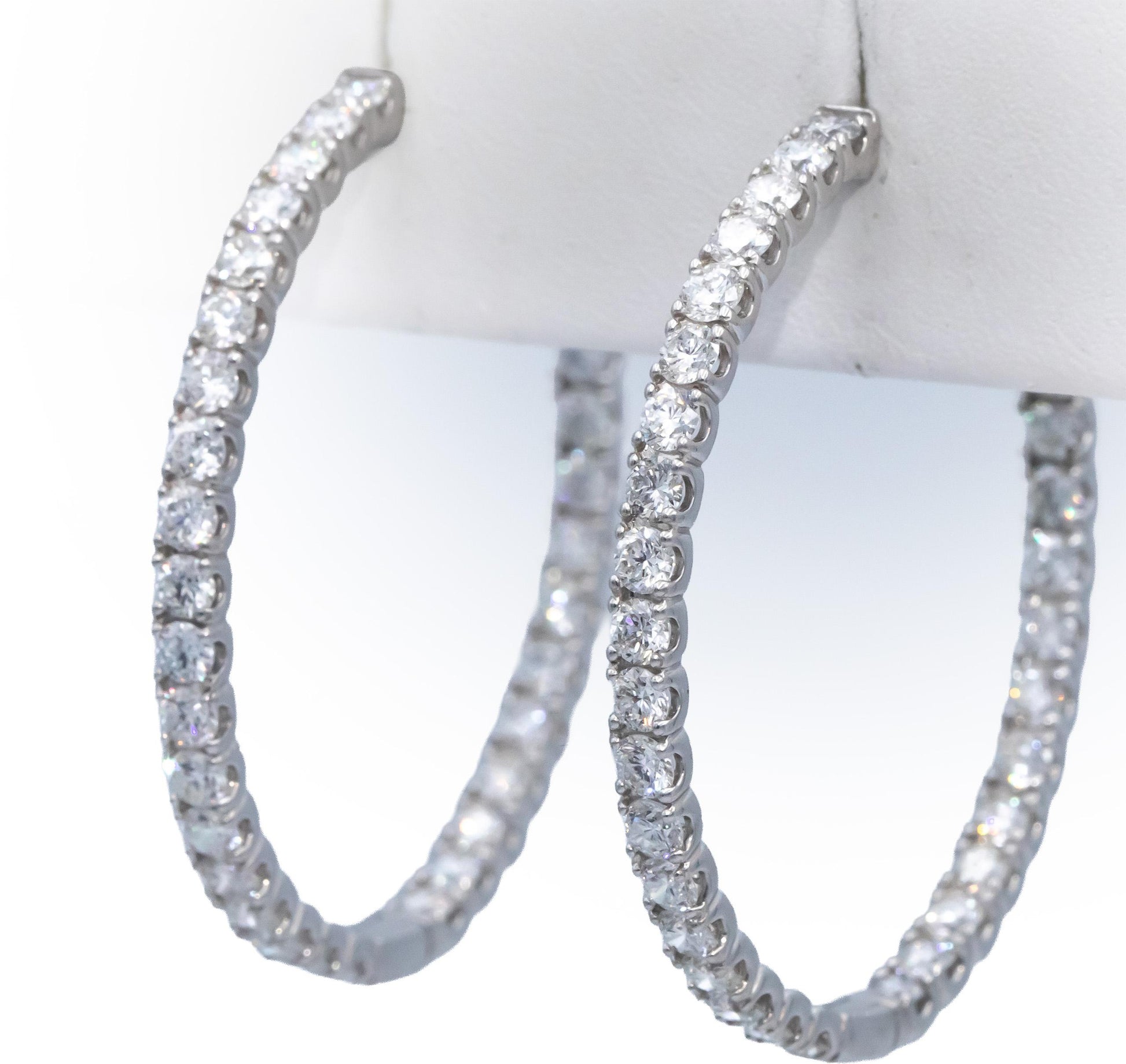 14k White Gold Round Lab Grown Diamond Inside Out Hoop Earrings 6.0CT