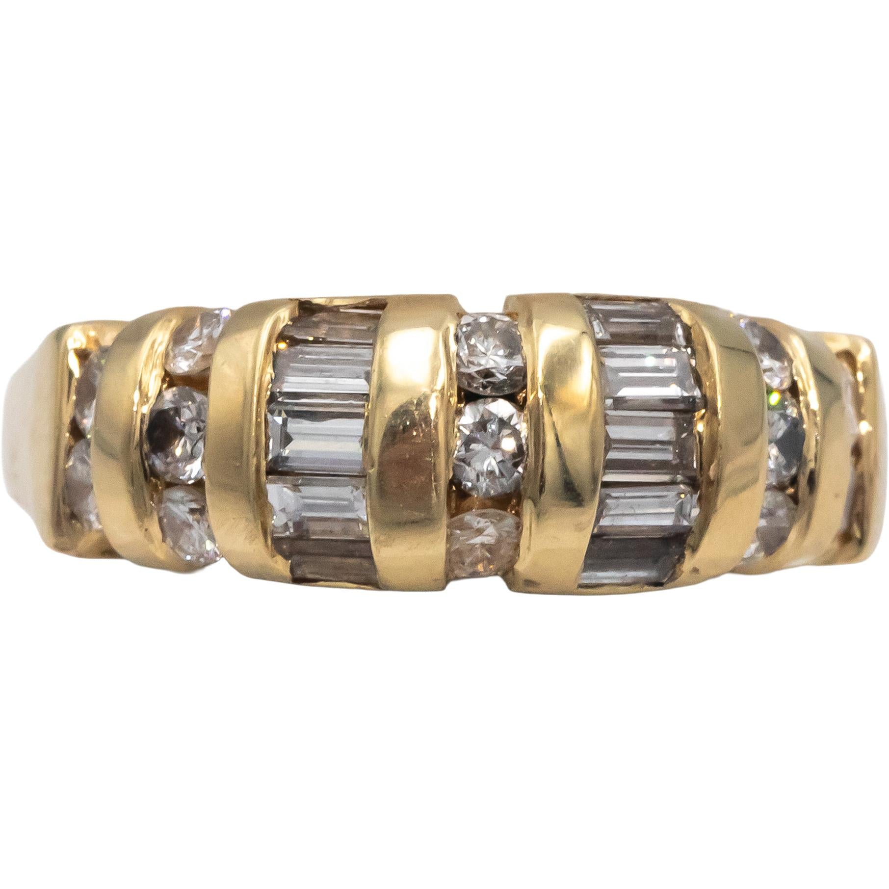 Round & Baguette Diamond 14k Yellow Gold Cocktail Ring 0.75CT Size 6.25