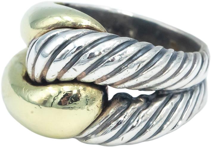 DAVID YURMAN 18k Yellow Gold & Sterling Silver Cable Crossover Ring Size 7