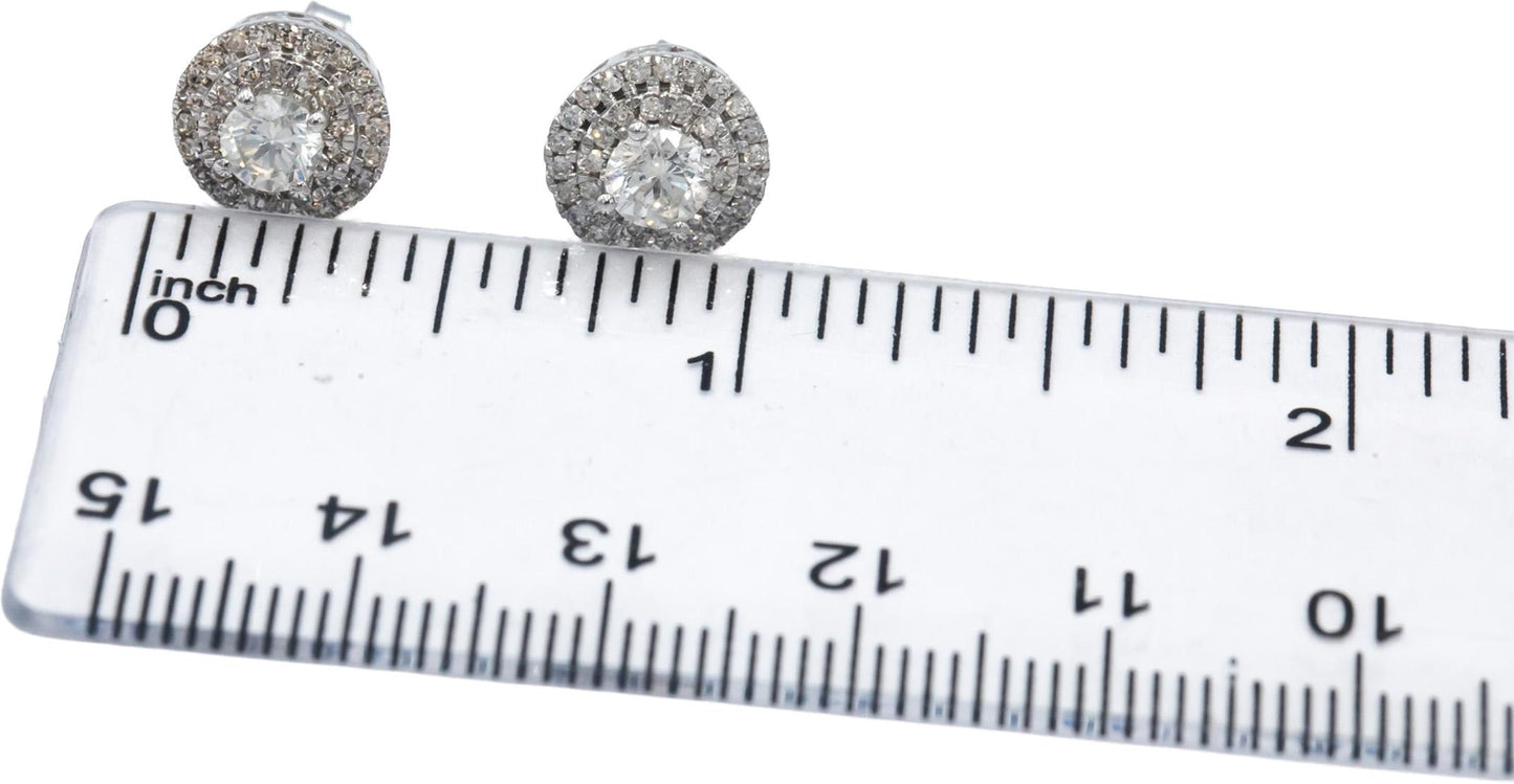 14k White Gold Round Diamond Halo Stud Earrings 1.0CT w/ 0.75CT Centers