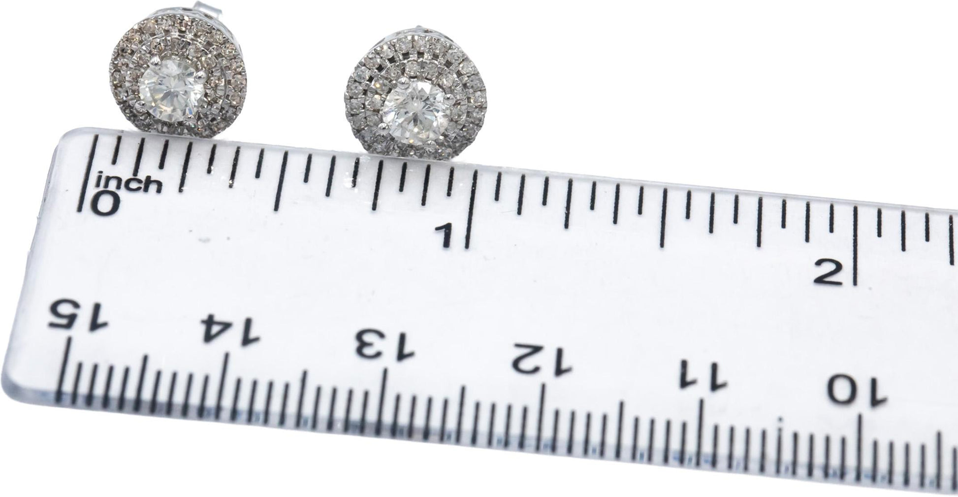 14k White Gold Round Diamond Halo Stud Earrings 1.0CT w/ 0.75CT Centers