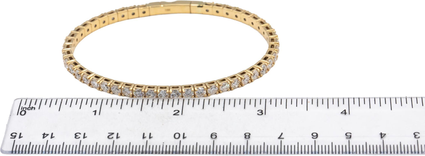 18k Yellow Gold VS Round Diamond Flexible Bangle Bracelet 7.68CT