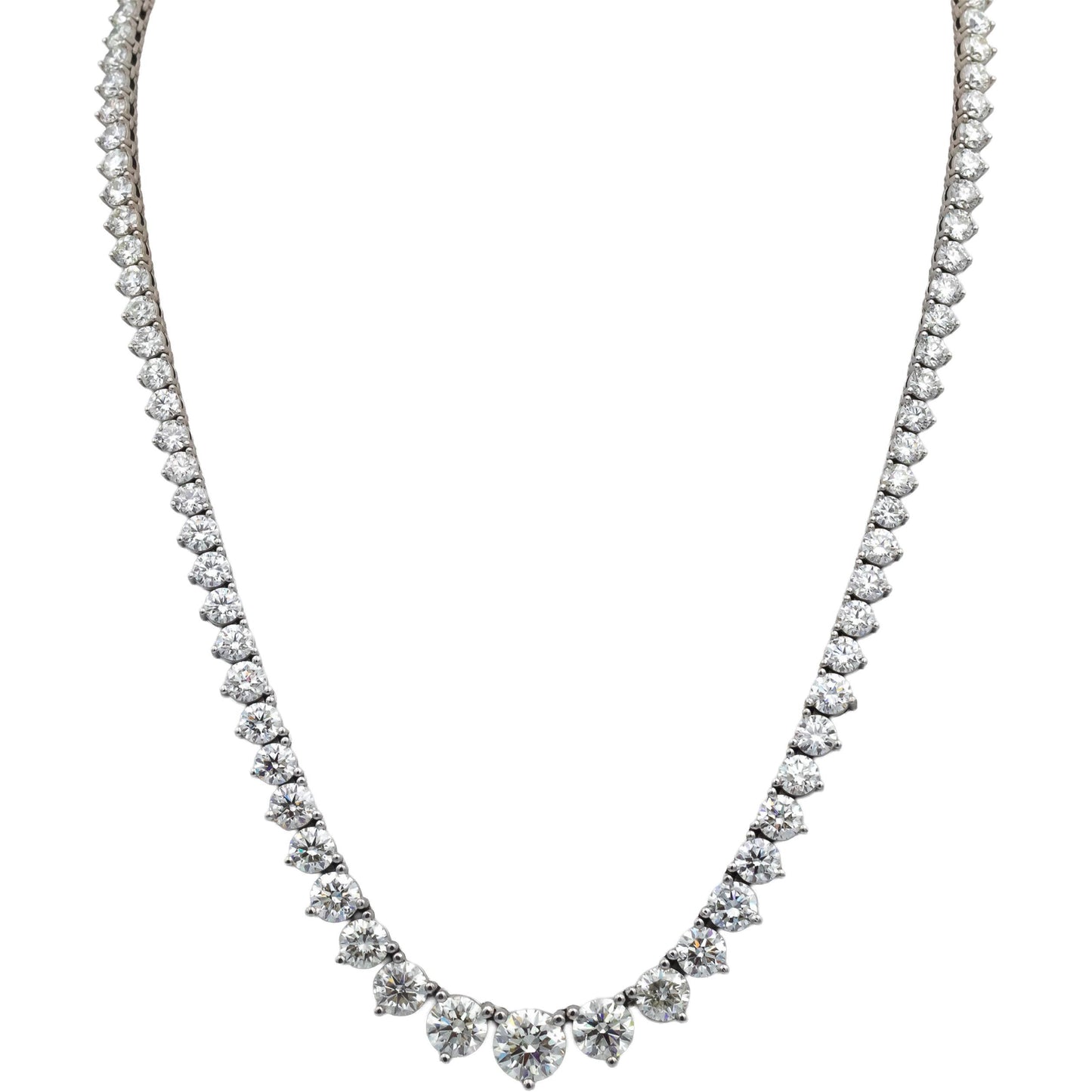 14k White Gold VS Round Diamond Riviera Necklace Chain 29.06CT w/ 2.02CT Center