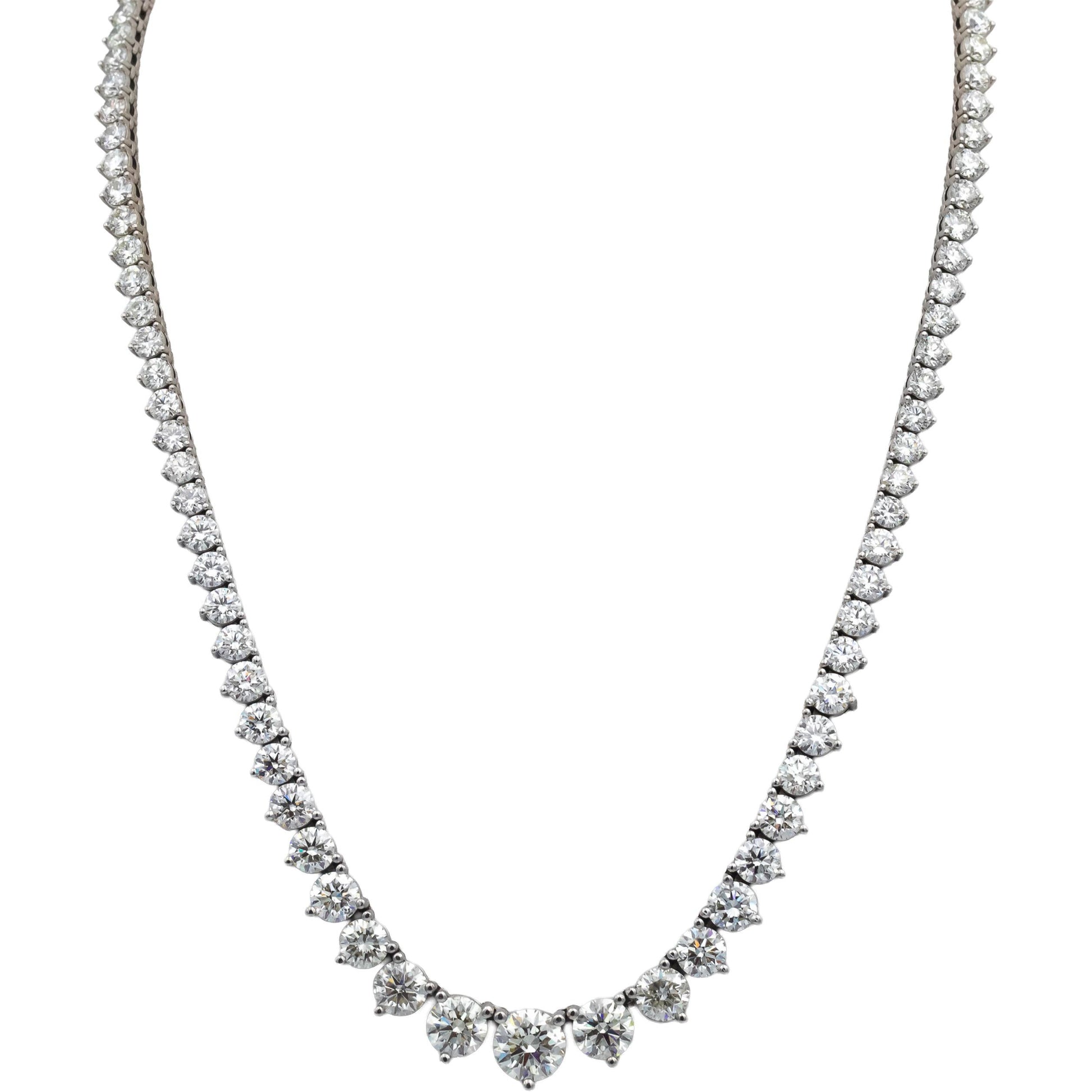 14k White Gold VS Round Diamond Riviera Necklace Chain 29.06CT w/ 2.02CT Center