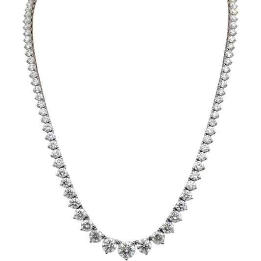 14k White Gold VS Round Diamond Riviera Necklace Chain 29.06CT w/ 2.02CT Center