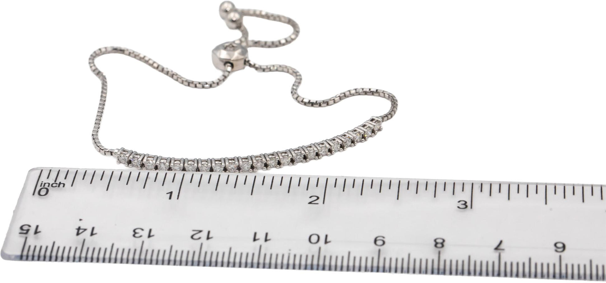 18k White Gold Round Diamond Bolo Bracelet w/ Adjustable Clasp 0.70CT