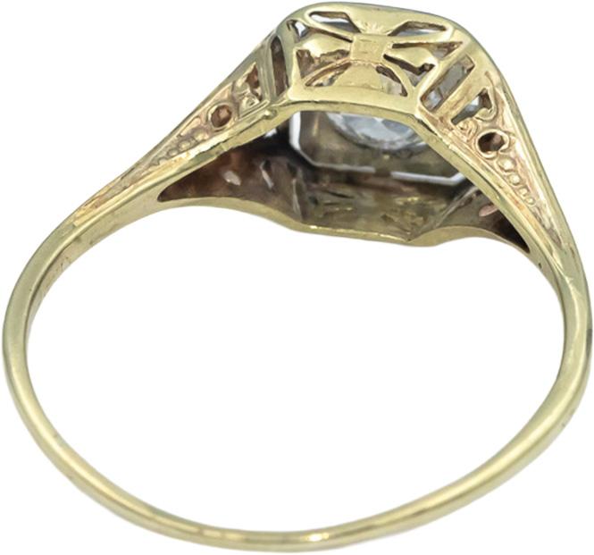 14k Yellow & White Gold Old Euro Diamond Solitaire Filigree Ring .33CT Size 8.75