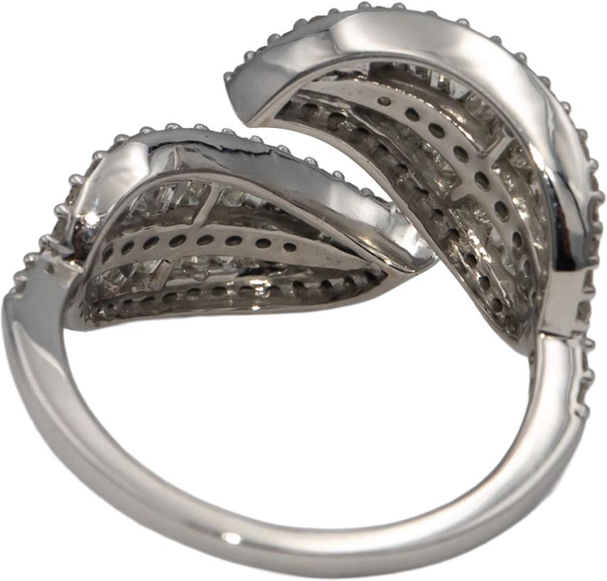 14k White Gold Round & Baguette Diamond Crossover Floral Ring 1.0CT Size 7