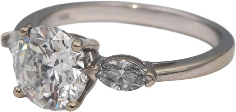 14k White Gold Round & Marquise Diamond Engagement Ring 2.32CT w/ 2.02CT Center
