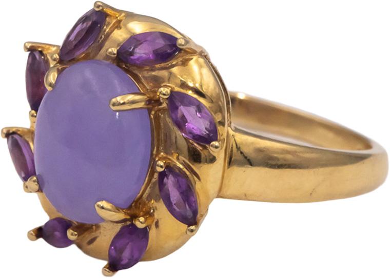 14k Yellow Gold Lavender Jade & Amethyst Cocktail Ring Size 8