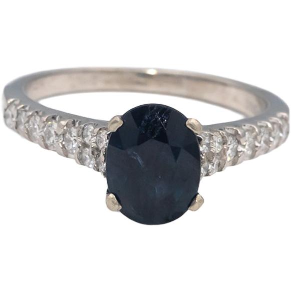 14k White Gold Oval Sapphire Round Diamond Cocktail Ring 2.36CT Size 7