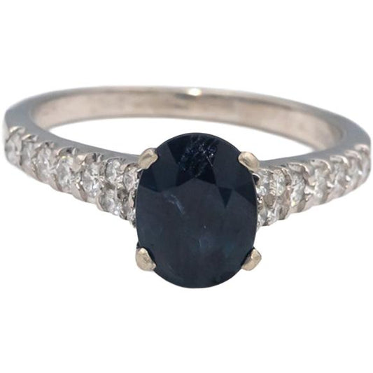 14k White Gold Oval Sapphire Round Diamond Cocktail Ring 2.36CT Size 7