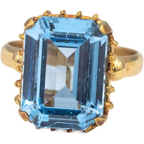 18k Yellow Gold Emerald Cut Blue Topaz Solitaire Cocktail Ring 11.0CTW Size 9