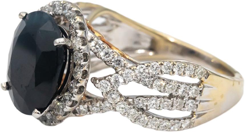 18k White & Yellow Gold VS Diamond & Sapphire Cocktail Ring 6.0CTW Size 7.25