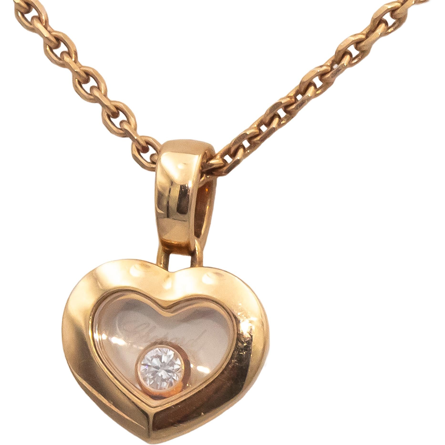 CHOPARD 18k Rose Gold Happy Diamonds Icons Pendant Necklace 0.03CT w/ Box