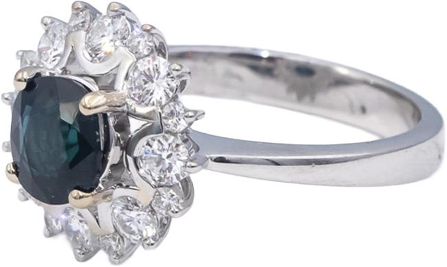 18k White Gold Round Blue Sapphire & Diamond Halo Ring 1.68CT Size 6.5