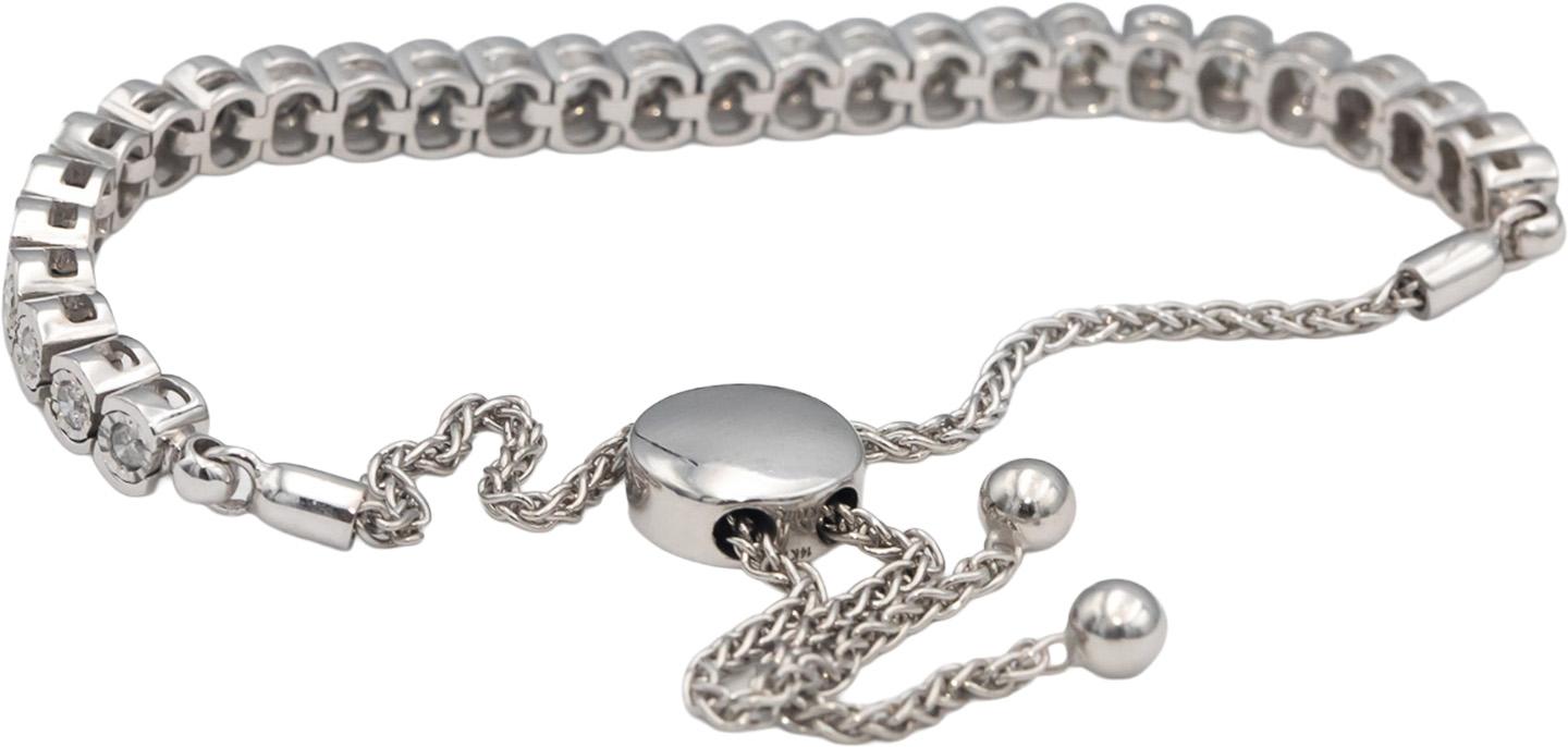 14k White Gold Round Half Bezel Set Diamond Bolo Bracelet 0.75CTW