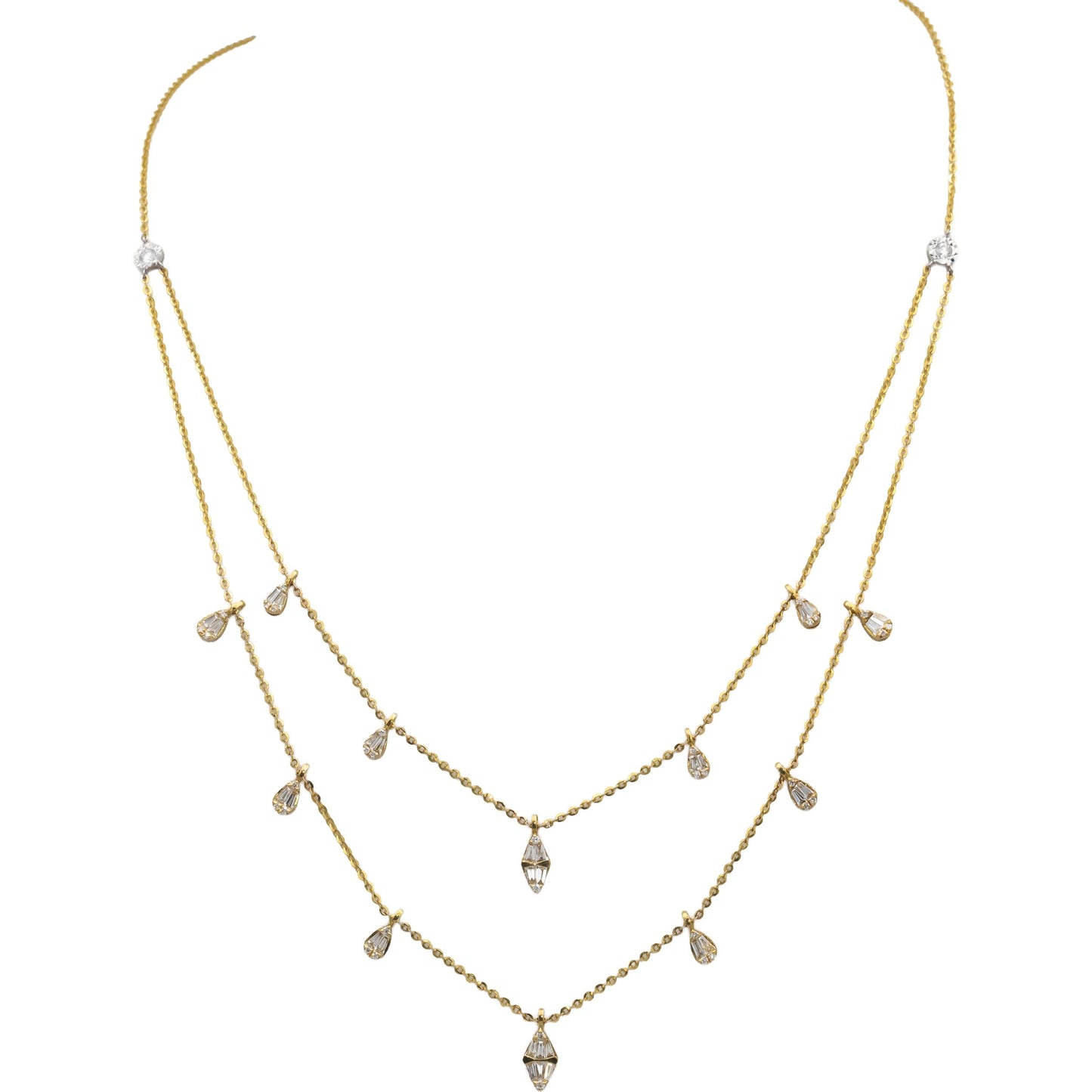 18k Yellow & White Gold VS Round & Baguette Diamond Negligee Necklace 0.95CT