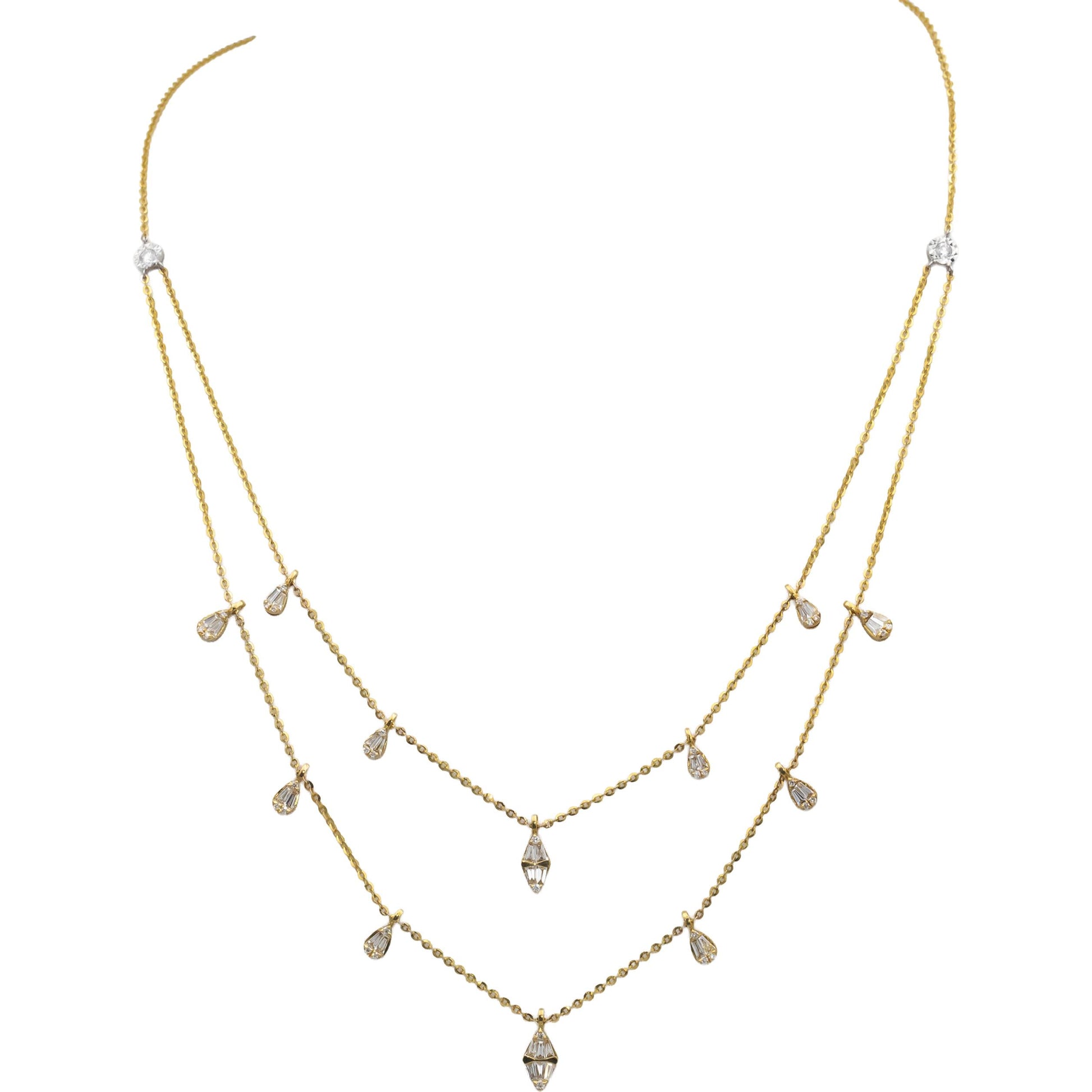 18k Yellow & White Gold VS Round & Baguette Diamond Negligee Necklace 0.95CT