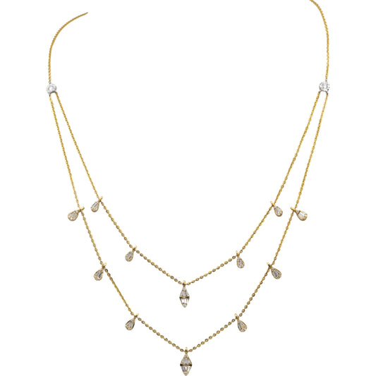 18k Yellow & White Gold VS Round & Baguette Diamond Negligee Necklace 0.95CT