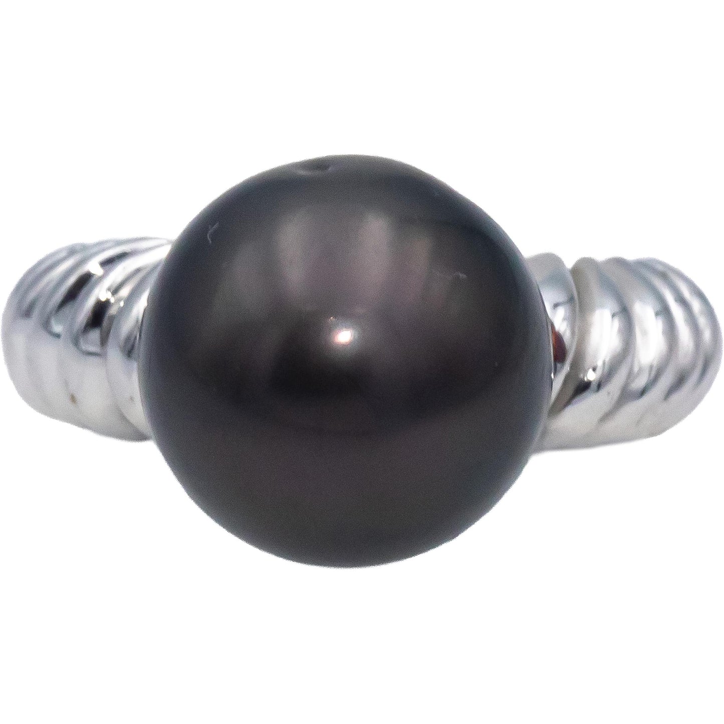 18k White Gold 12.9mm Black Tahitian Pearl Solitaire Ring Size 7.75