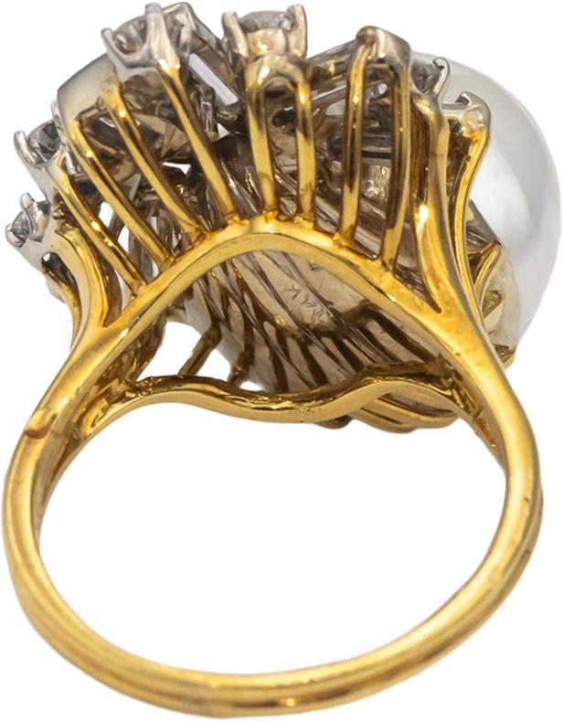 18k Yellow Gold VS Diamond & 14-15mm Baroque Pearl Cocktail Ring 1.10CT Size 7.5