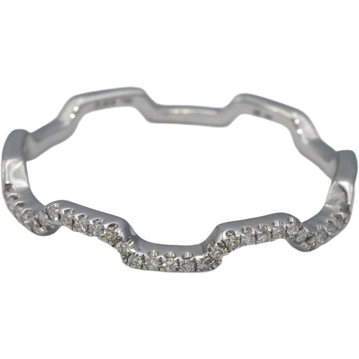 18k White Gold Round Diamond Zig Zag Stackable Band Ring 0.06CT Size 7