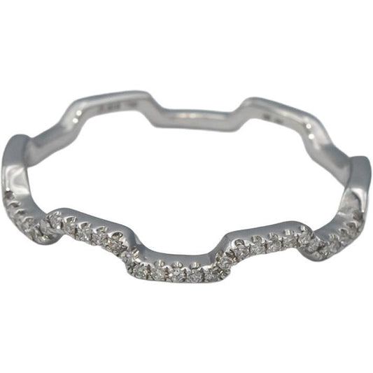 18k White Gold Round Diamond Zig Zag Stackable Band Ring 0.06CT Size 7