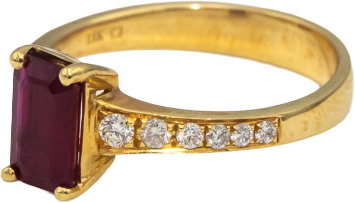 18k Yellow Gold Emerald Cut Ruby & Round Diamond Cocktail Ring 1.47CT Size 7