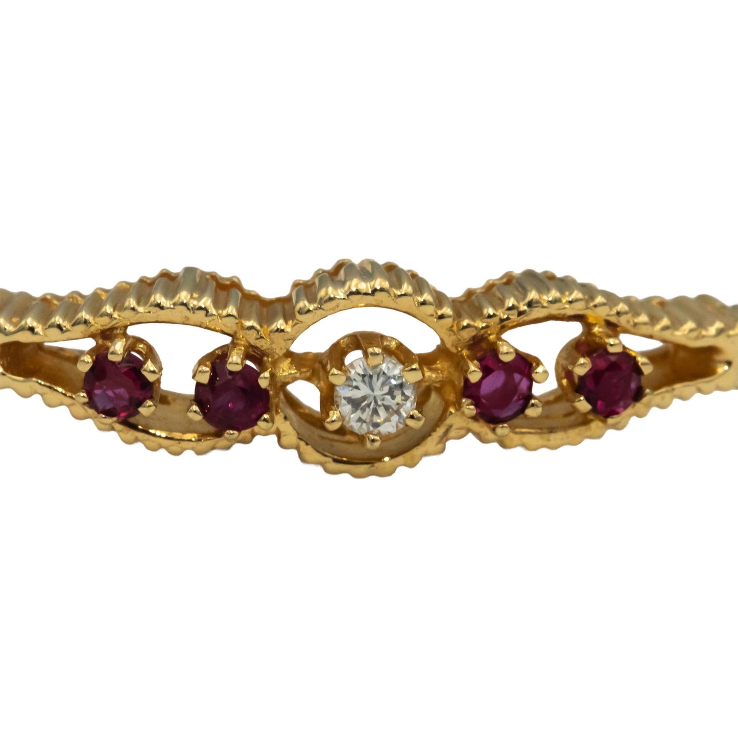 14k Yellow Gold Round Ruby and Diamond Bangle Bracelet 0.17CT
