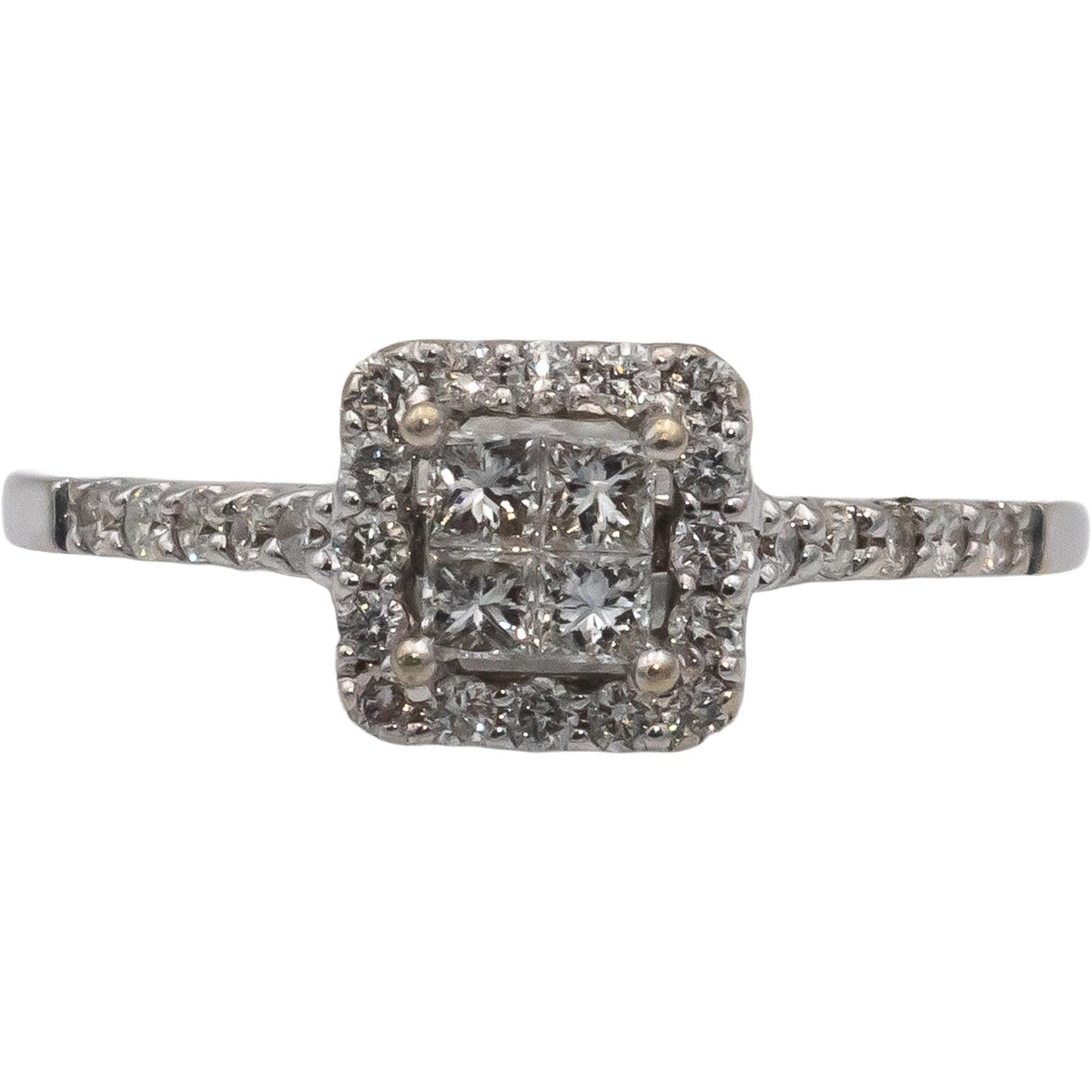 14k White Gold VS Princess & Round Diamond Ring 0.30CT Size 6.75