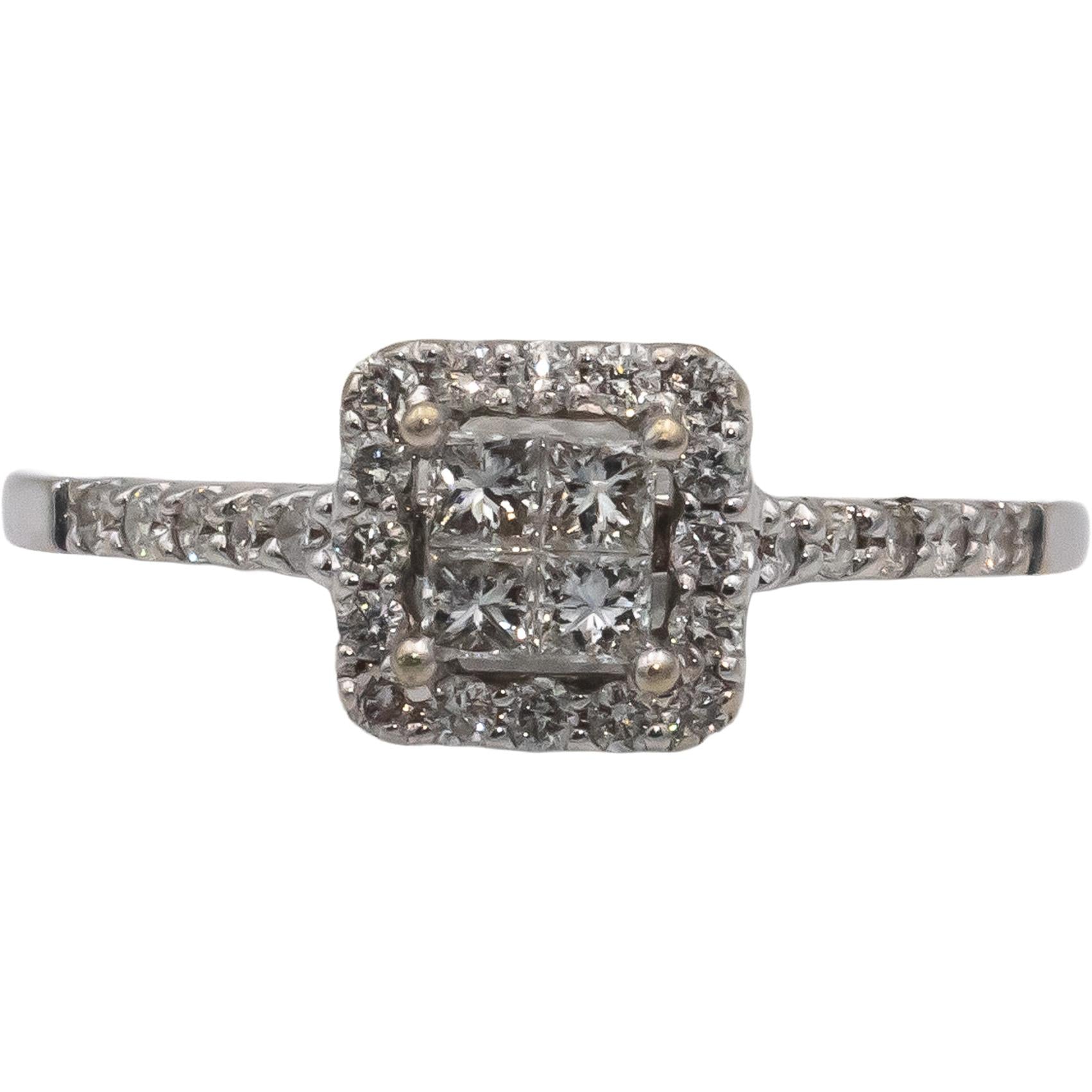 14k White Gold VS Princess & Round Diamond Ring 0.30CT Size 6.75