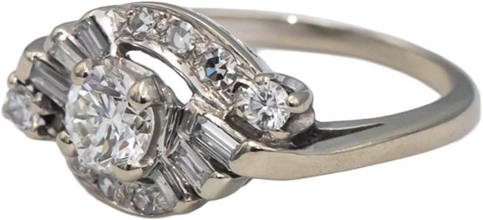 Vintage Antique 14k White Gold Diamond Engagement Ring 0.80CT w/ 0.50CT Center