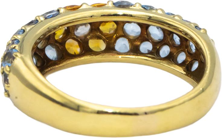 18k Yellow Gold White & Yellow Sapphire Blue Topaz Cluster Band Ring 5.25