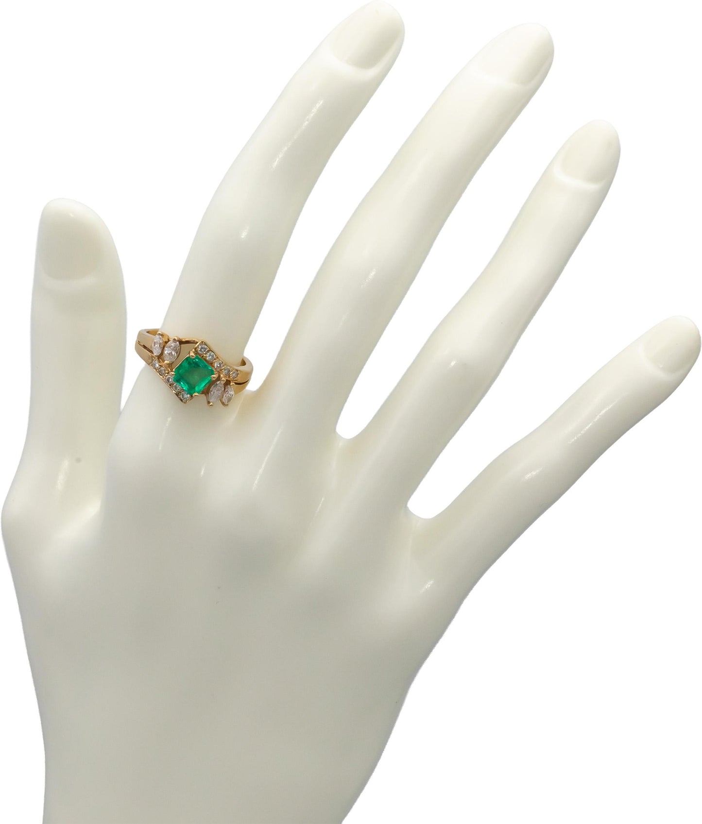 14k Yellow Gold Emerald and Diamond Cocktail Ring 1.35CT Size 6