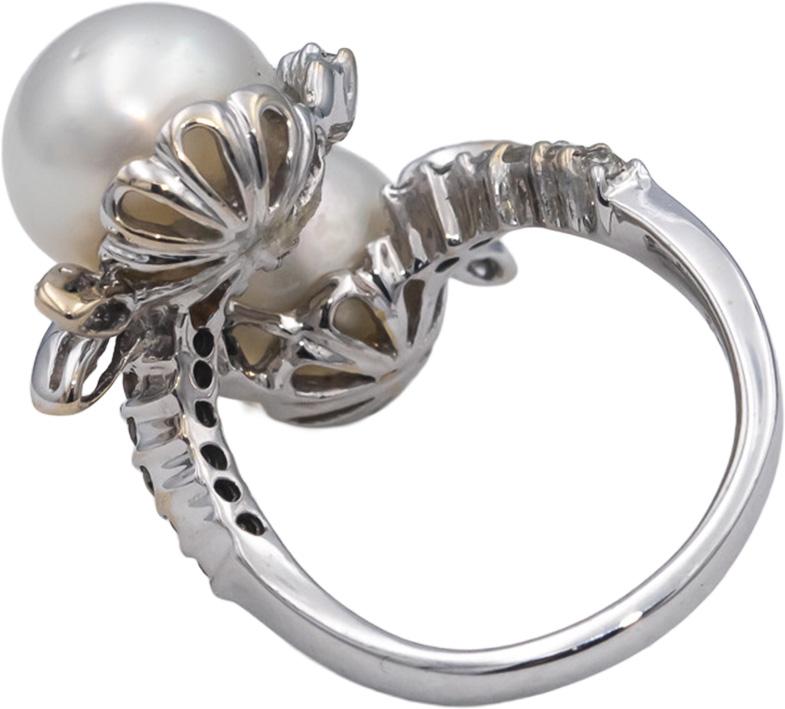 18k White Gold Round Diamond & Cultured Pearl Cocktail Ring 0.53CT Size 6