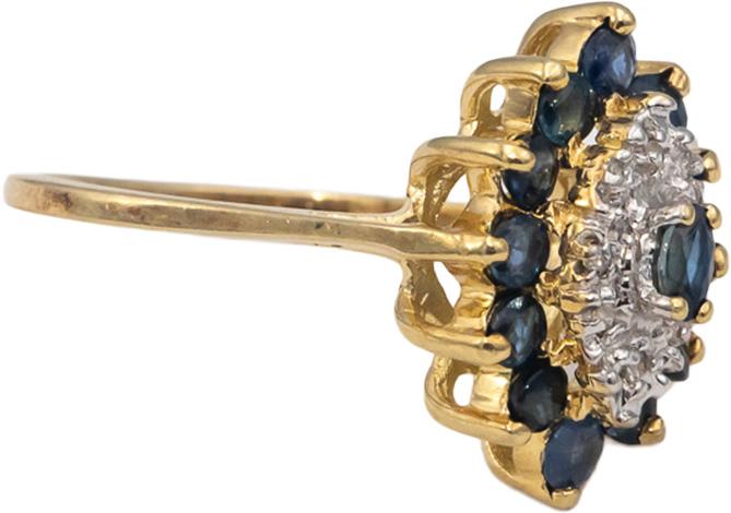 10k Yellow & White Gold Blue Sapphire and Diamond Cocktail Ring 0.53CTW Size 6