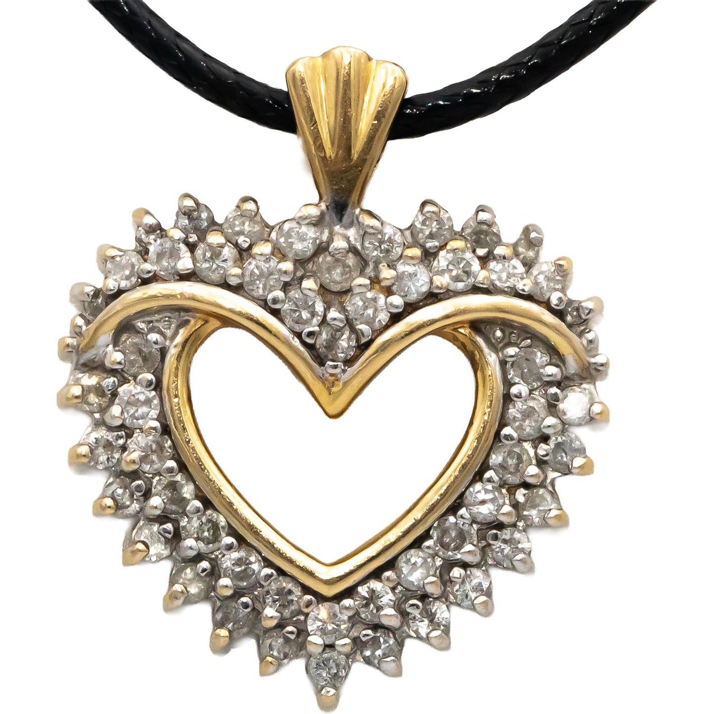 14k Yellow Gold Round Diamond Open Heart Pendant Necklace 1.0CT