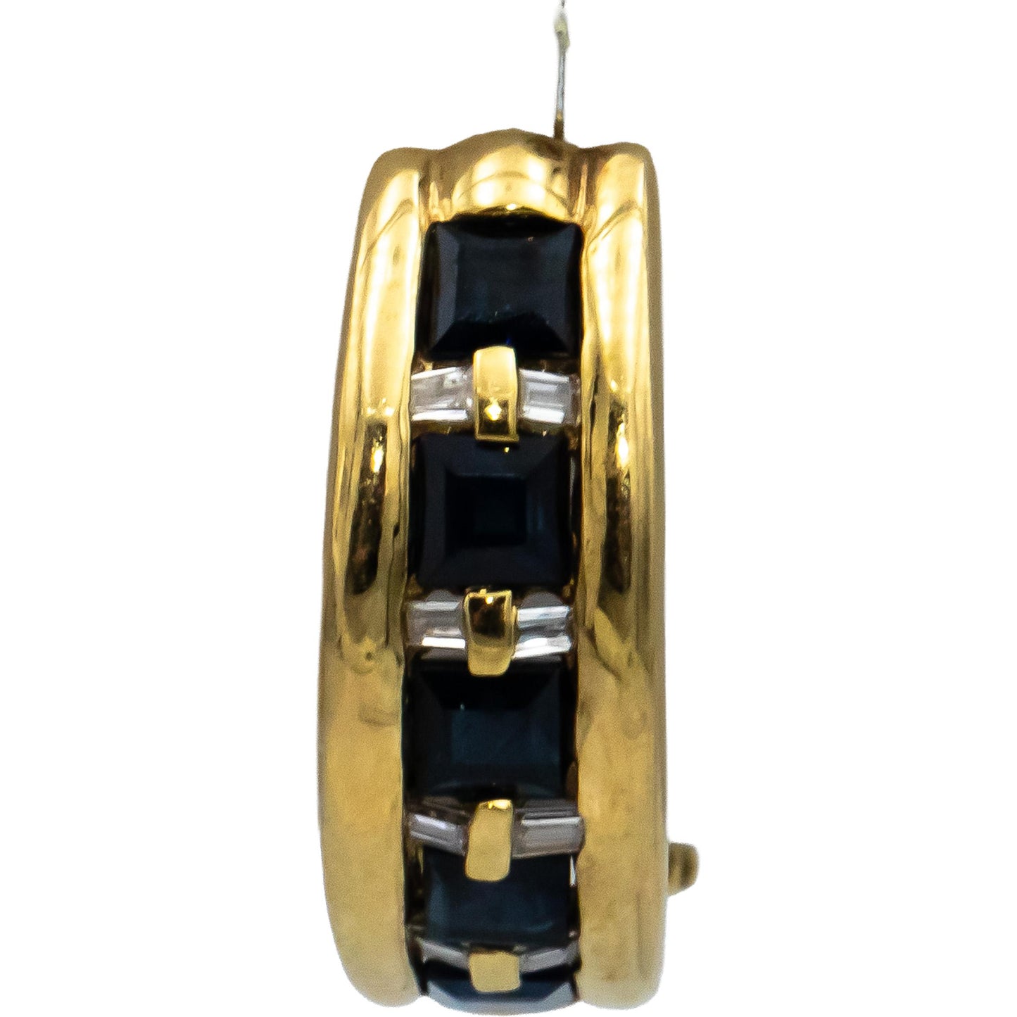 14k Yellow Gold Square Sapphire Baguette VS Diamond Earrings 1.65CTW