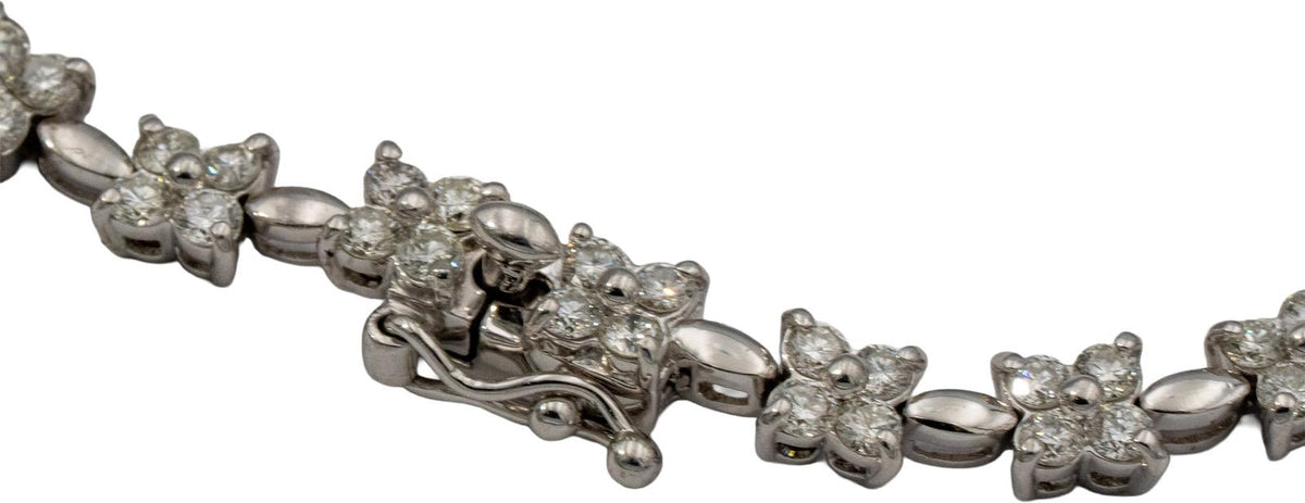 14k White Gold Round Diamond Floral Link Bracelet 3.60CT