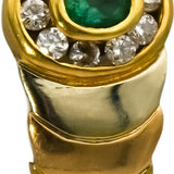 18k Yellow and White Gold Round Diamond & Oval Cut Emerald Stud Earrings 0.30CTW