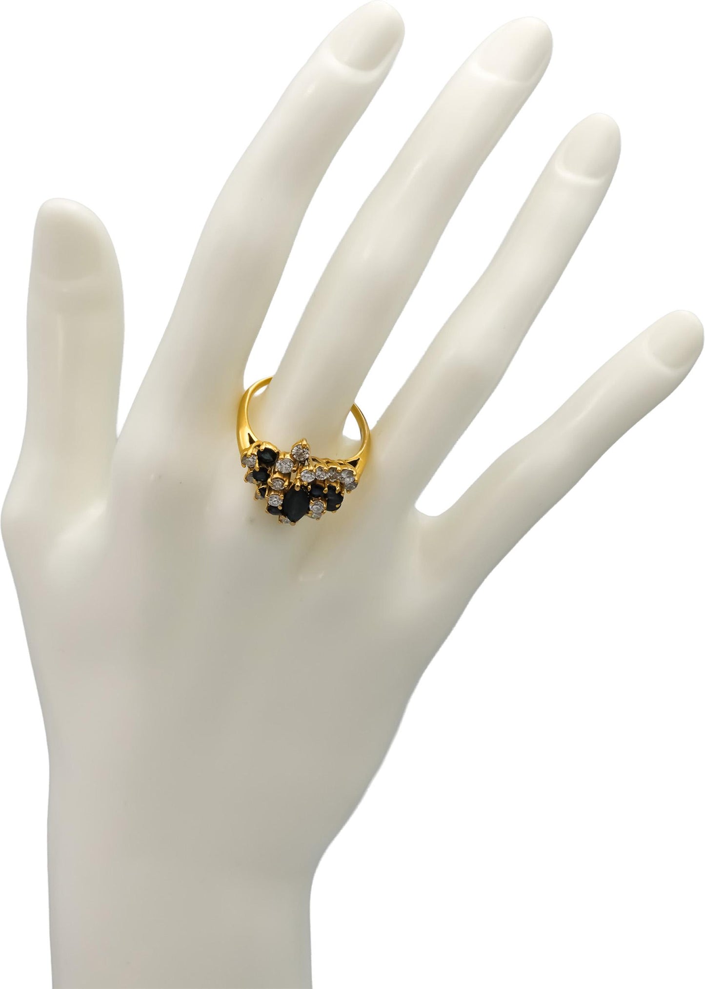 18k Yellow Gold VS Diamond and Blue Sapphire Cocktail Ring 1.75CT Size 10.5