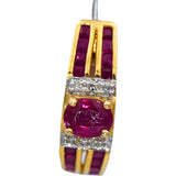 14k Yellow Gold Diamond and Ruby Curved Earrings 0.85CTW