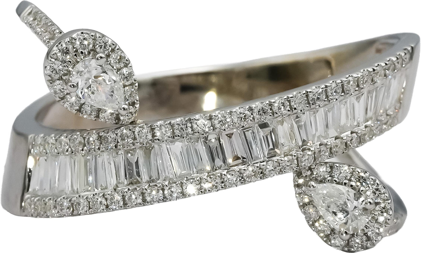 18k White Gold VS Round Pear Baguette Diamond Cocktail Ring 2.0CT Size 12