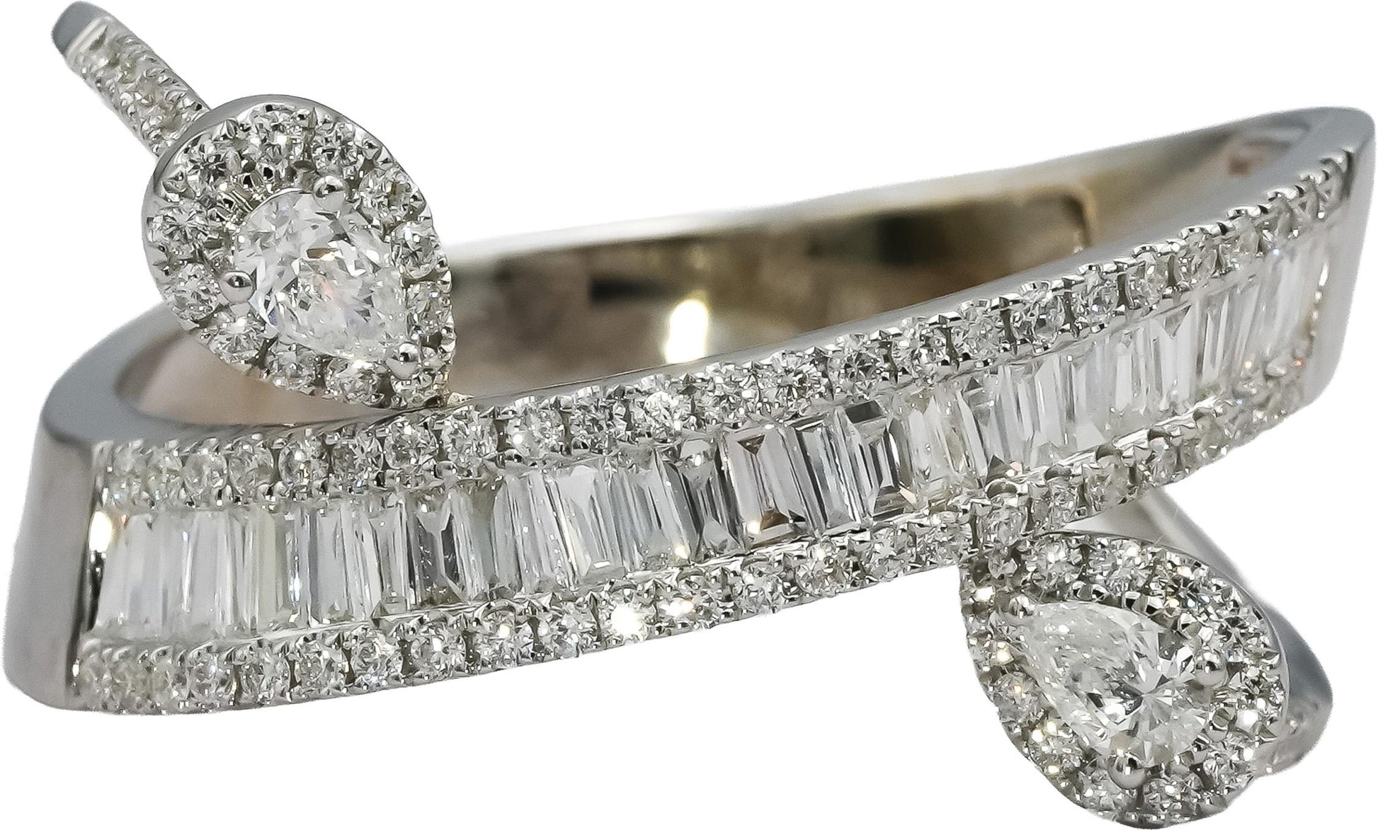 18k White Gold VS Round Pear Baguette Diamond Cocktail Ring 2.0CT Size 12