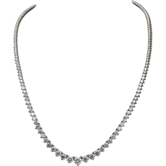14k White Gold VS Round Diamond Graduated Width Riviera Necklace 14.21CT