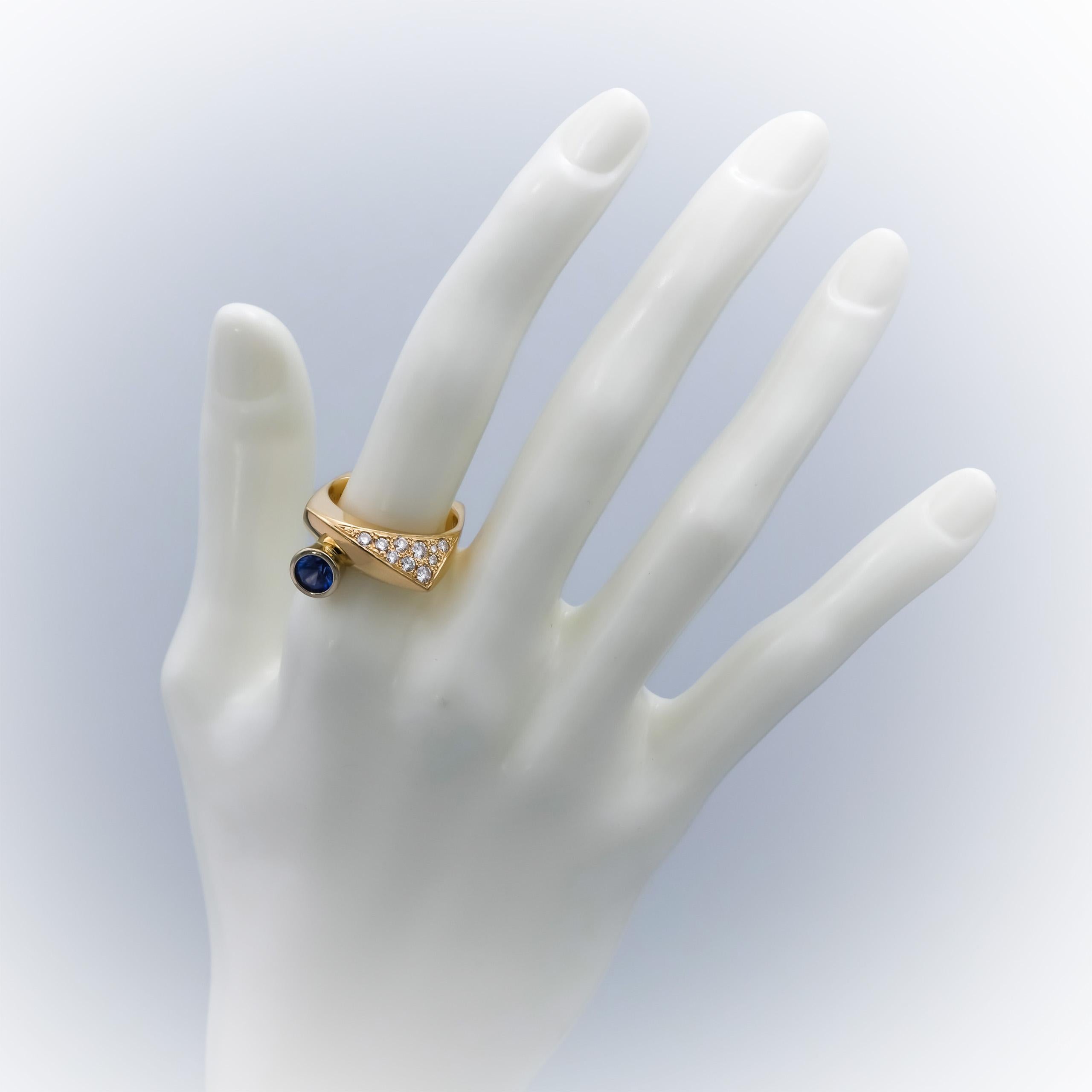 14k Yellow Gold Blue Sapphire & Diamond Pave Geometric Ring 1.0CTW Size 7.75