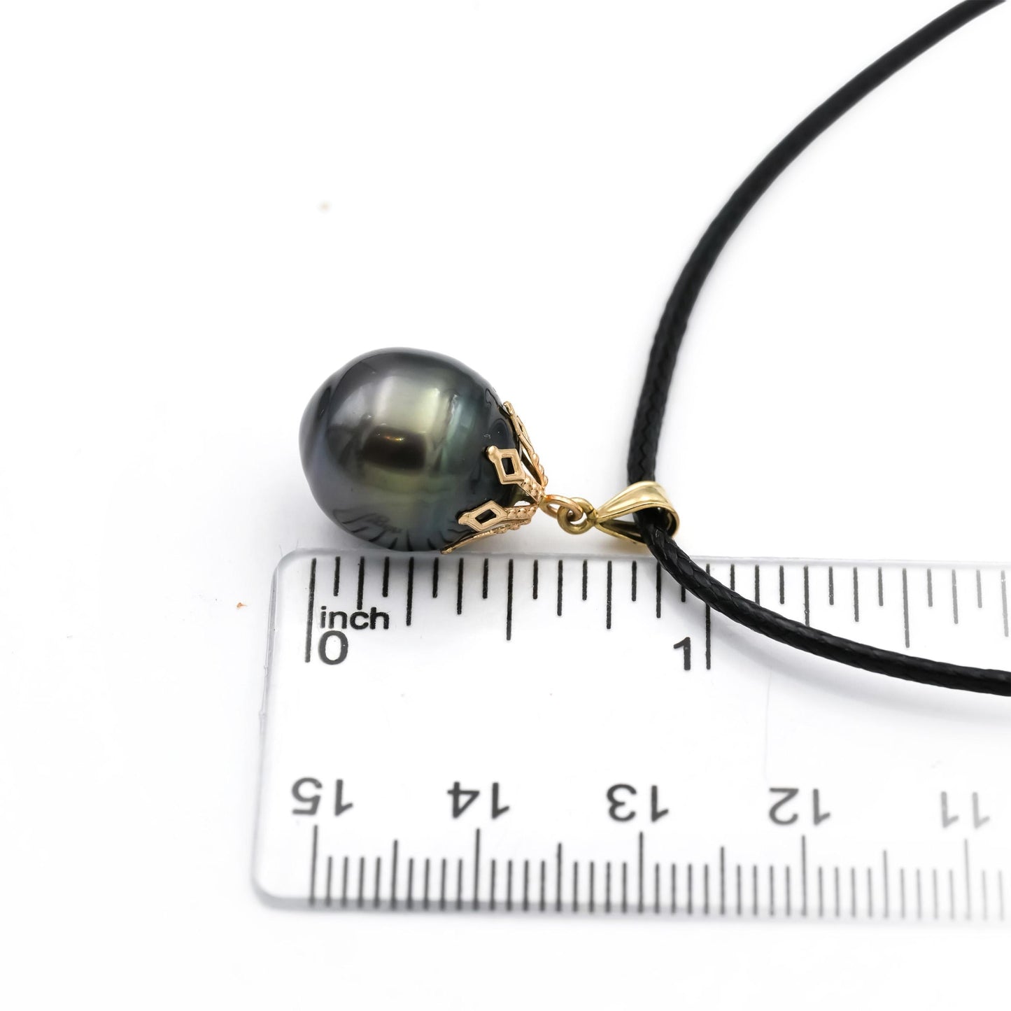 14k Yellow Gold 13.0mm Black Tahitian Pearl Pendant Necklace